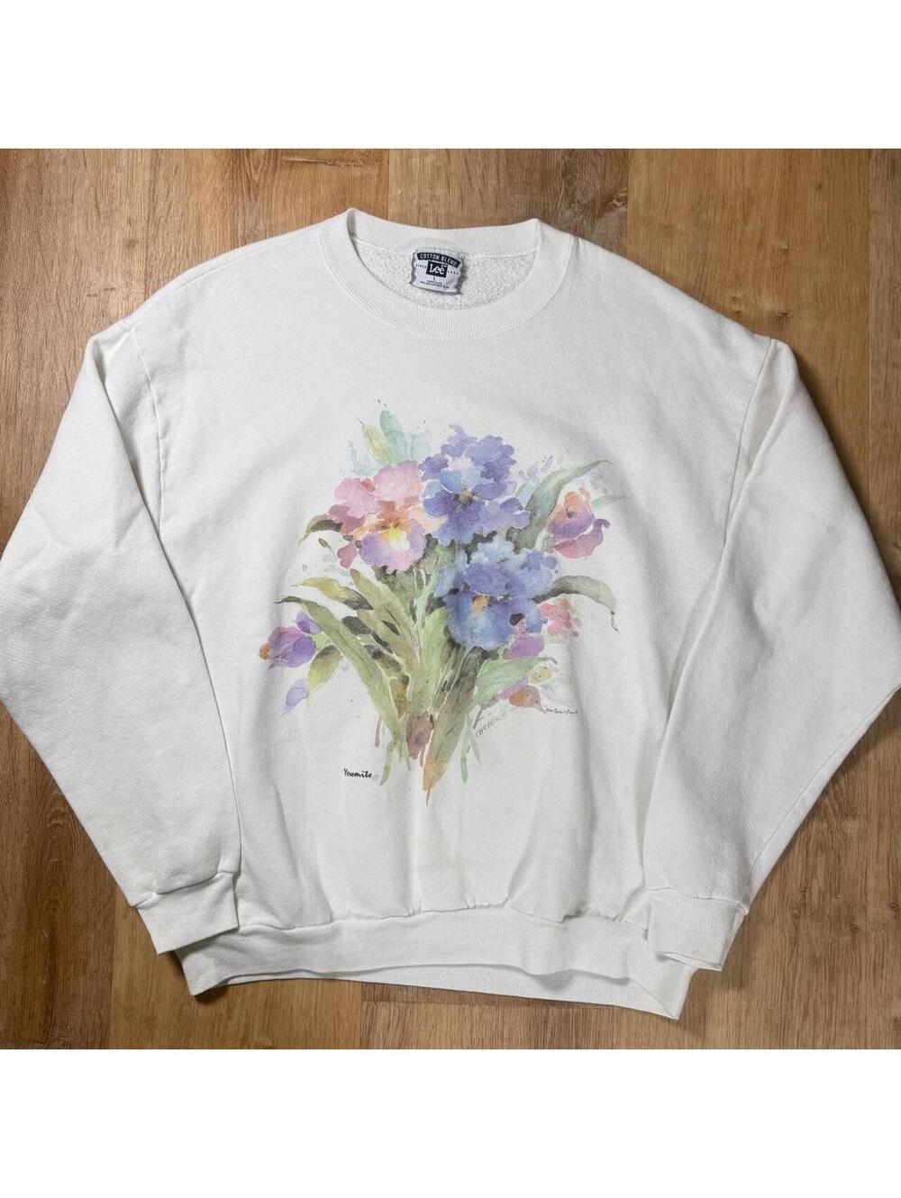 Vintage 90s Lee Yosemite Floral Crewneck Sweatshirt – White (L)